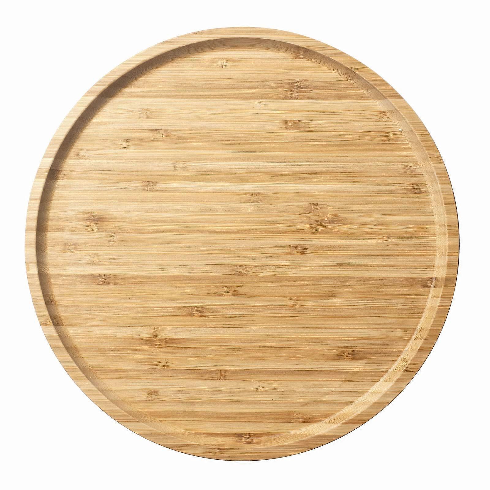 Bamboo Serving Platter Round Wood Tray for Fruit and Bread 11.8 Inch