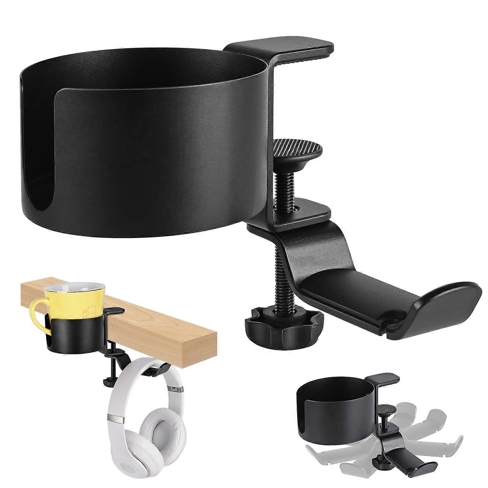 2-in-1 360-Degree Rotatable Anti-Spill Desk Cup Holder Clamp for Office Use, Adjustable, Sturdy, Compatible with Most Cups
