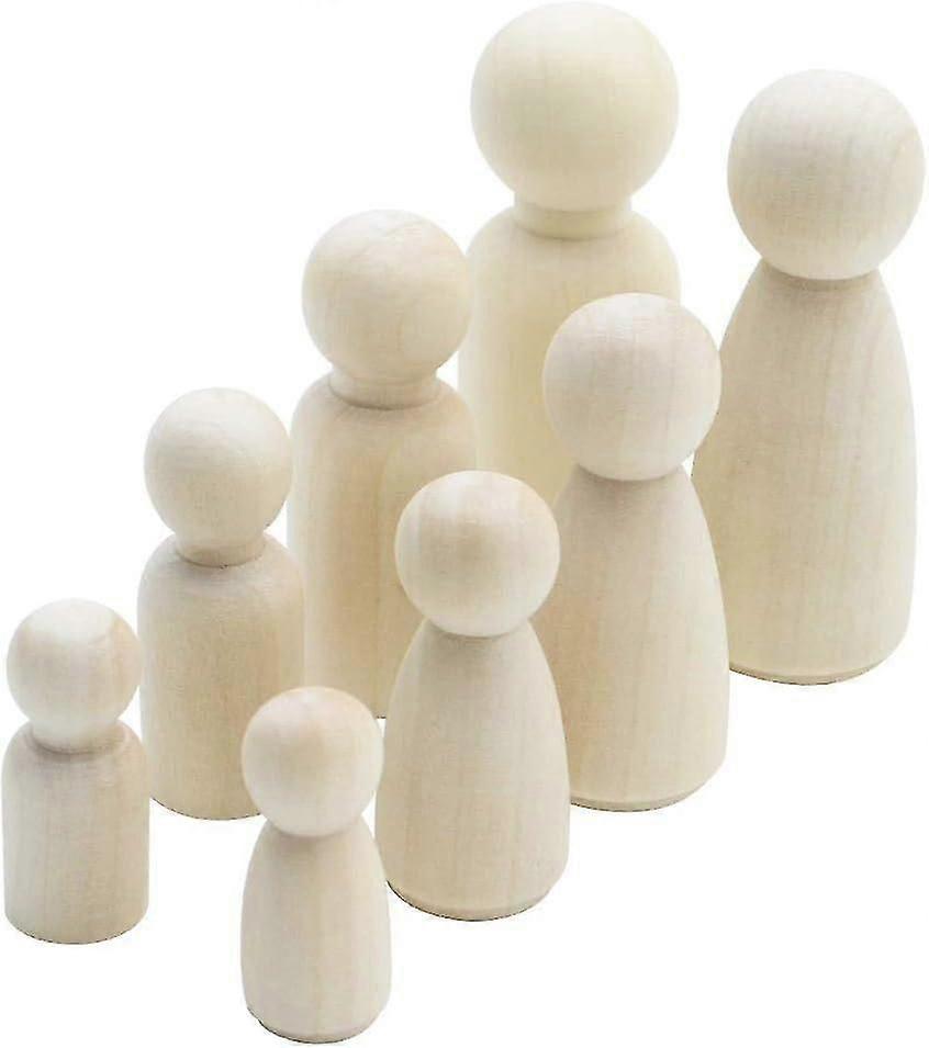 DIYクラフトや子供のおもちゃのための未塗装の木人形 - 24パック(65/53/43 / 35mm)