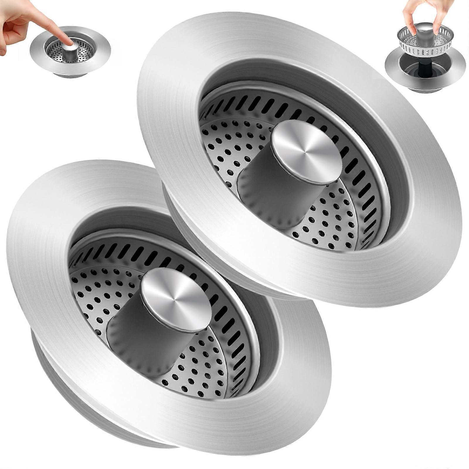 3 in 1 Stainless Steel Kitchen Sink Drain Strainer with Anti-Clogging Basket, Universal Sink Stopper and Filter