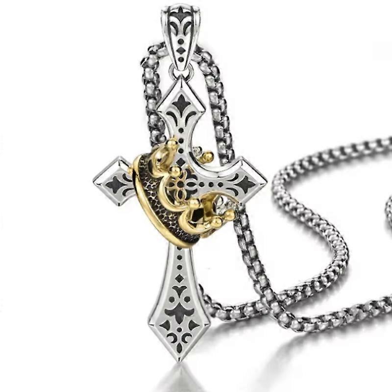 Krone Kors halskæde, Kobber vedhæng halskæde med Titanium stål kæde 1-5stk