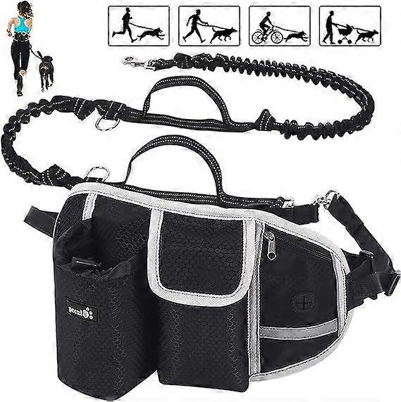 Dog Leash Hands Free Dog Leash Up to 110kg Shock Absorption, Comfortable, Reflective Stitching, Ideal for Running, Jogging and Walking (Black)