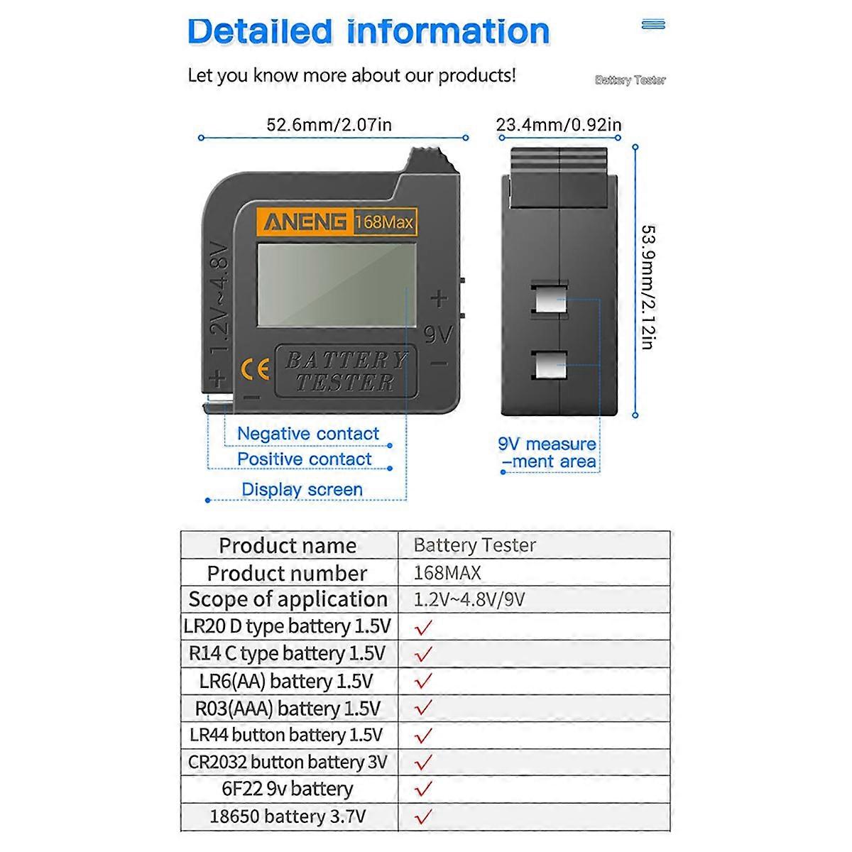 ANENG 168Max Digital Lithium Battery Tester Capacity Test Checkered