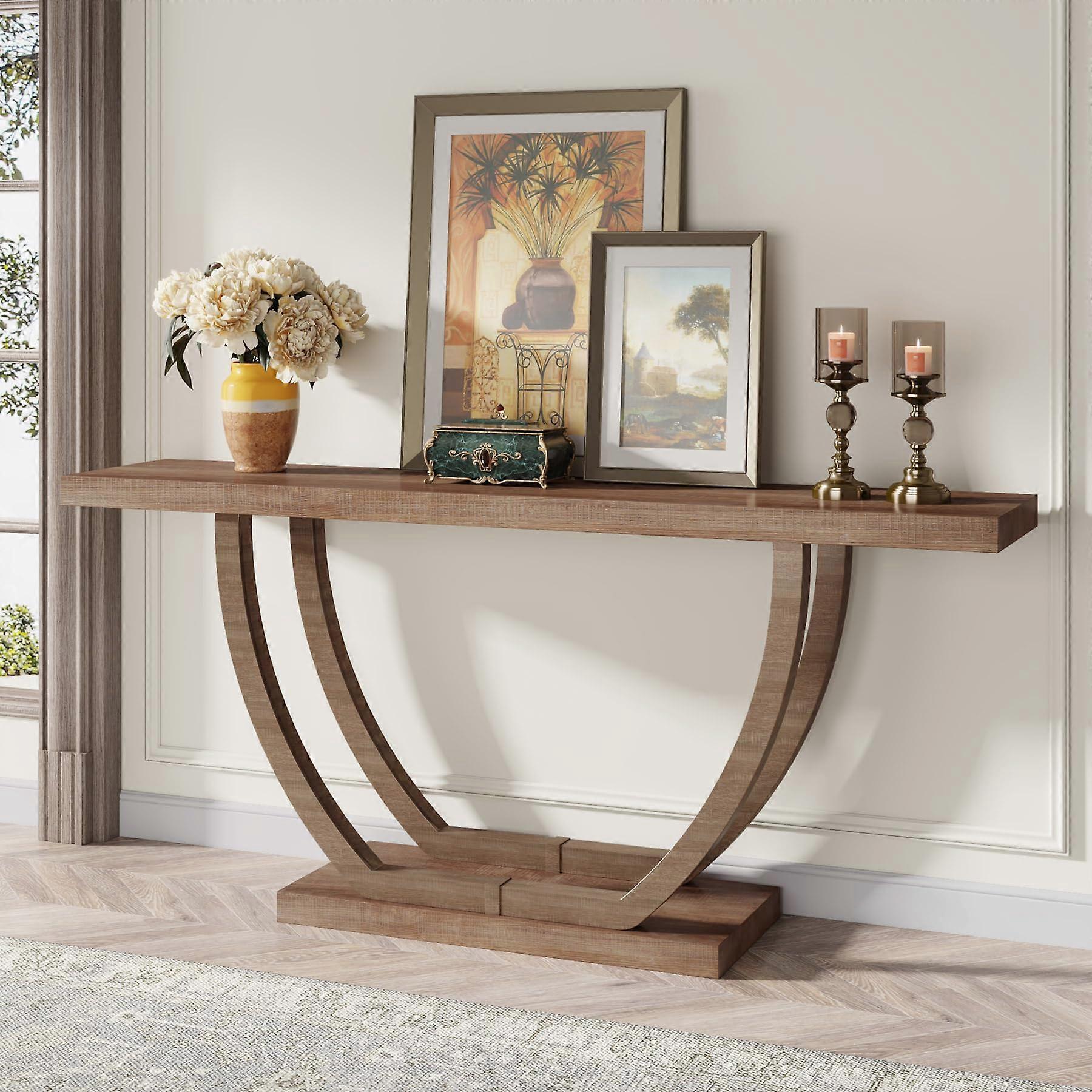 Tribesigns Console Table, Industrial Rustic Entryway Table for Hallway, 140 cm Farmhouse Wood Sofa Table, 140 x 30 x 80 cm, Rustic Brown