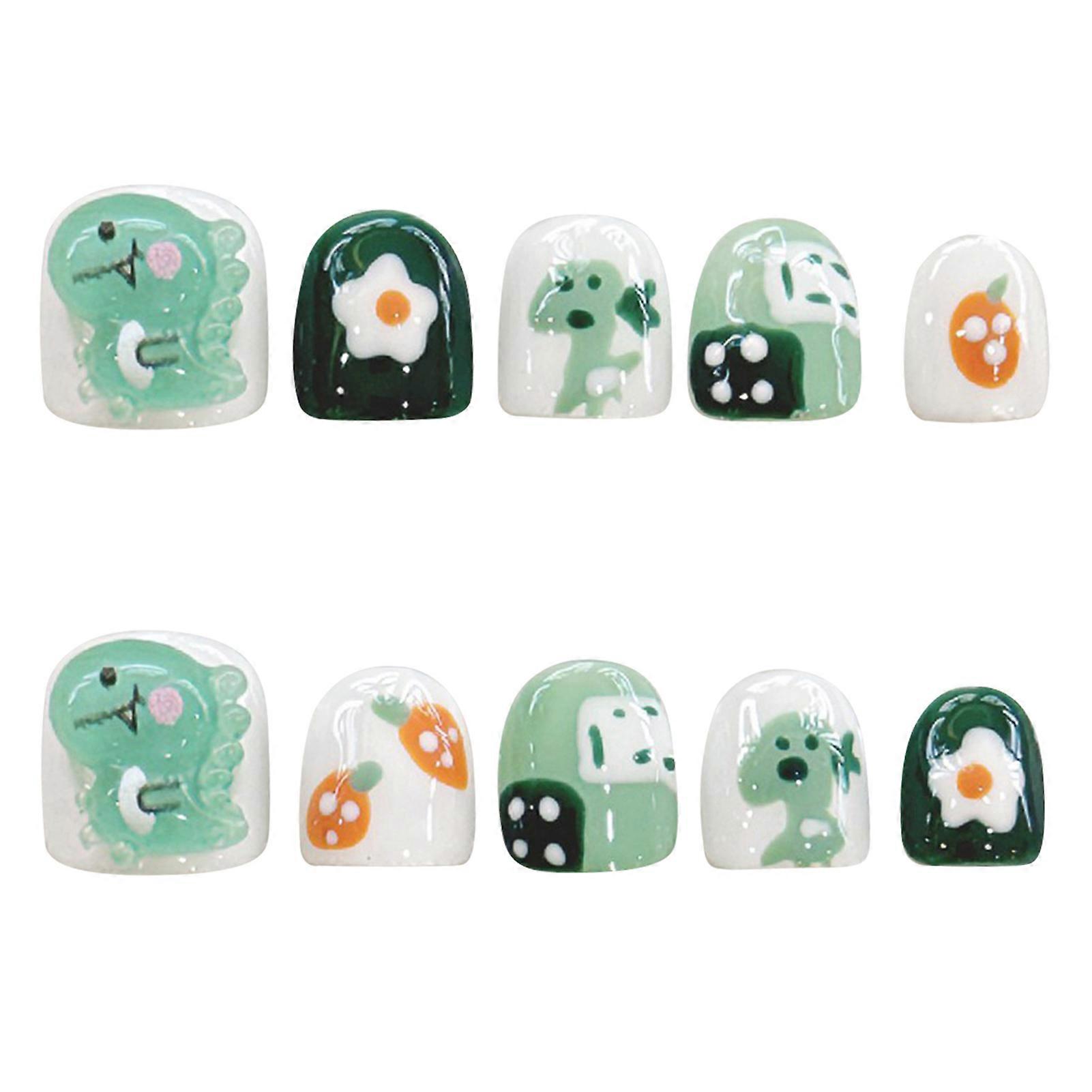 Children Round Press On Nails  Pattern Design Handmade False Nails