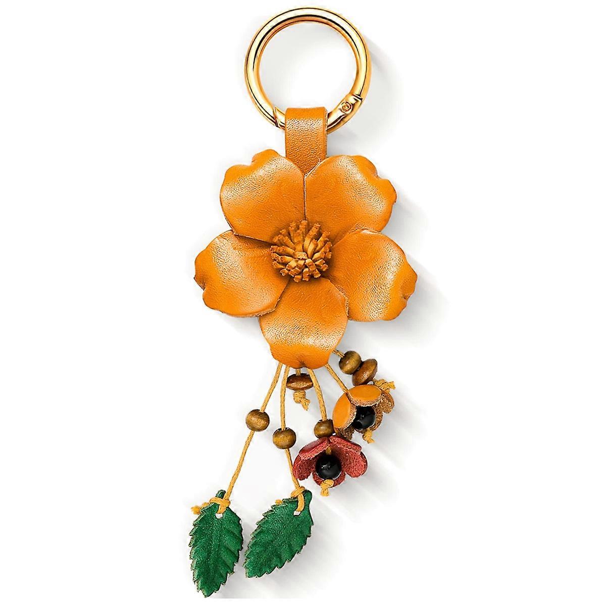 PU Leather Leaf Flower Tassel Keychain Boho Accessories Cute Keychains for Women Wallet Bag Purse R