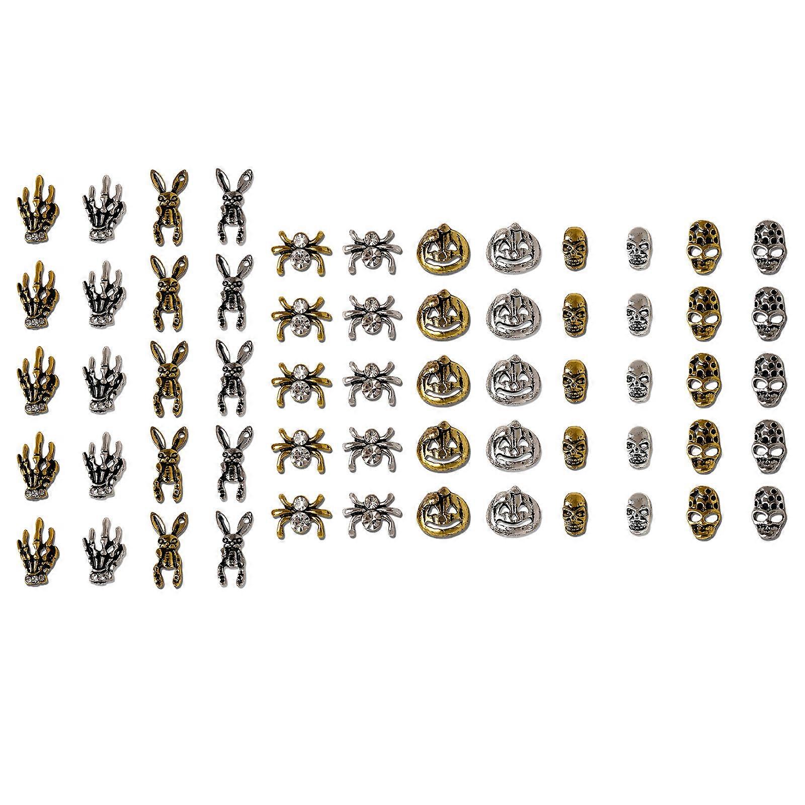60ピース/セット 3Dハロウィンネイルアートチャーム合金ネイルデコレーションビンテージスケルトンネイルチャームスケルトンネイルアートジュエリー