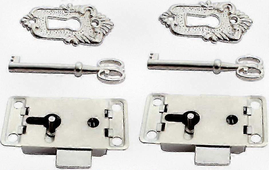 2pcs Antique Cabinet Lock Decorative Furniture Lock with Key and Screw suitable for various styles (silver)