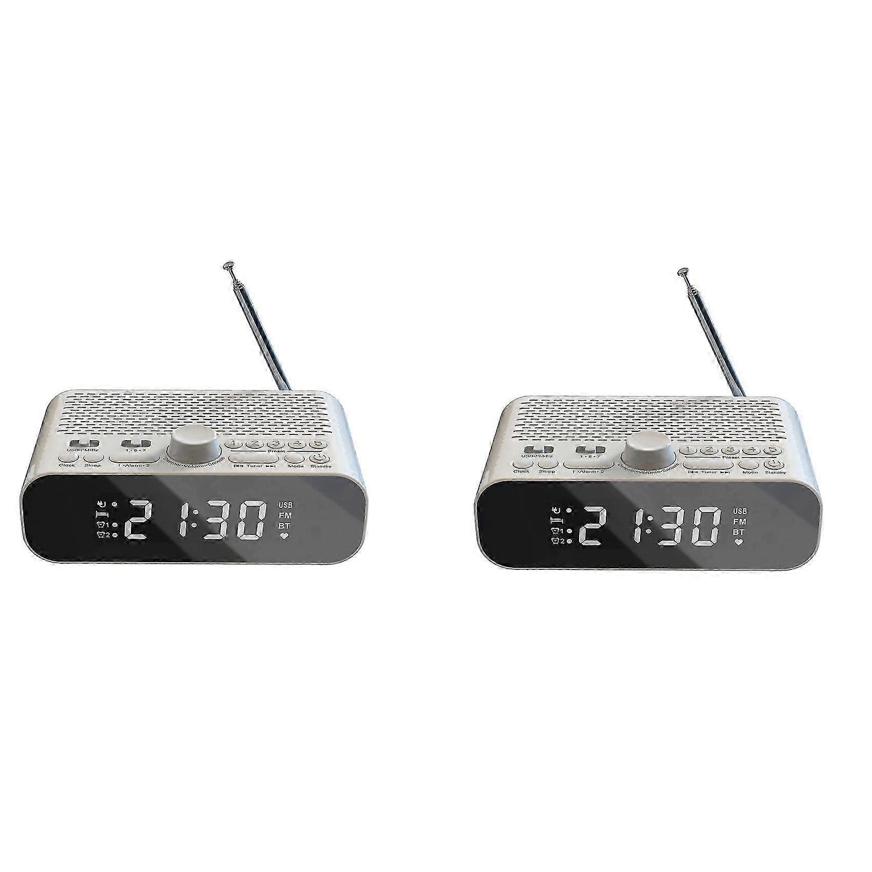 2X FM Clock Radio with Bluetooth Streaming Play LED Display Dual Alarm Clock 1500MAh Hi-Fi Speaker
