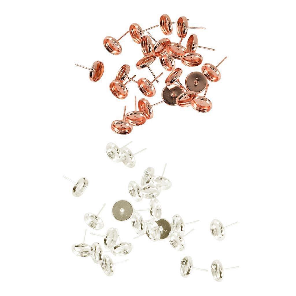 48 Pcs 8mm Stud Earring Round Copper Cabochon Base Earring Blanks Setting
