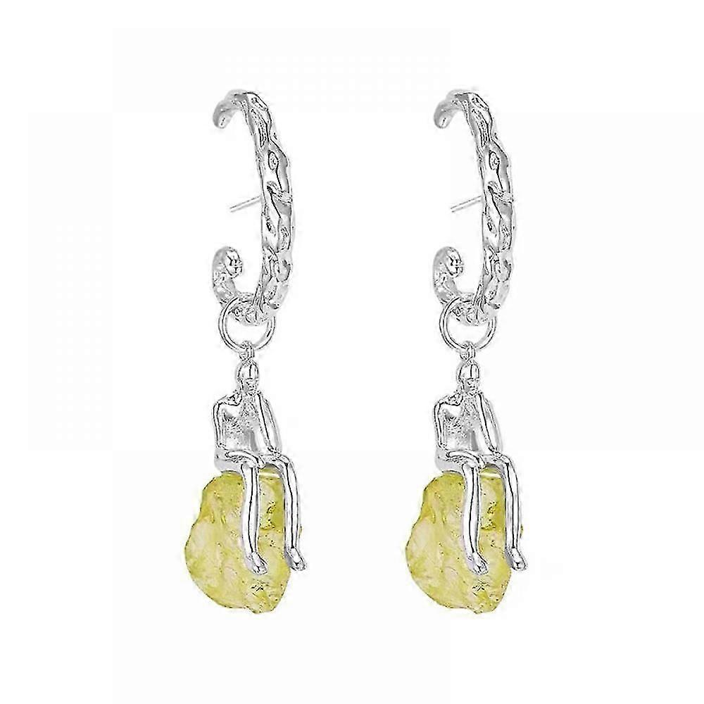 Irregular Crystal Gemstone Ear Stud Earring Handmade Pendant Hoop Earring