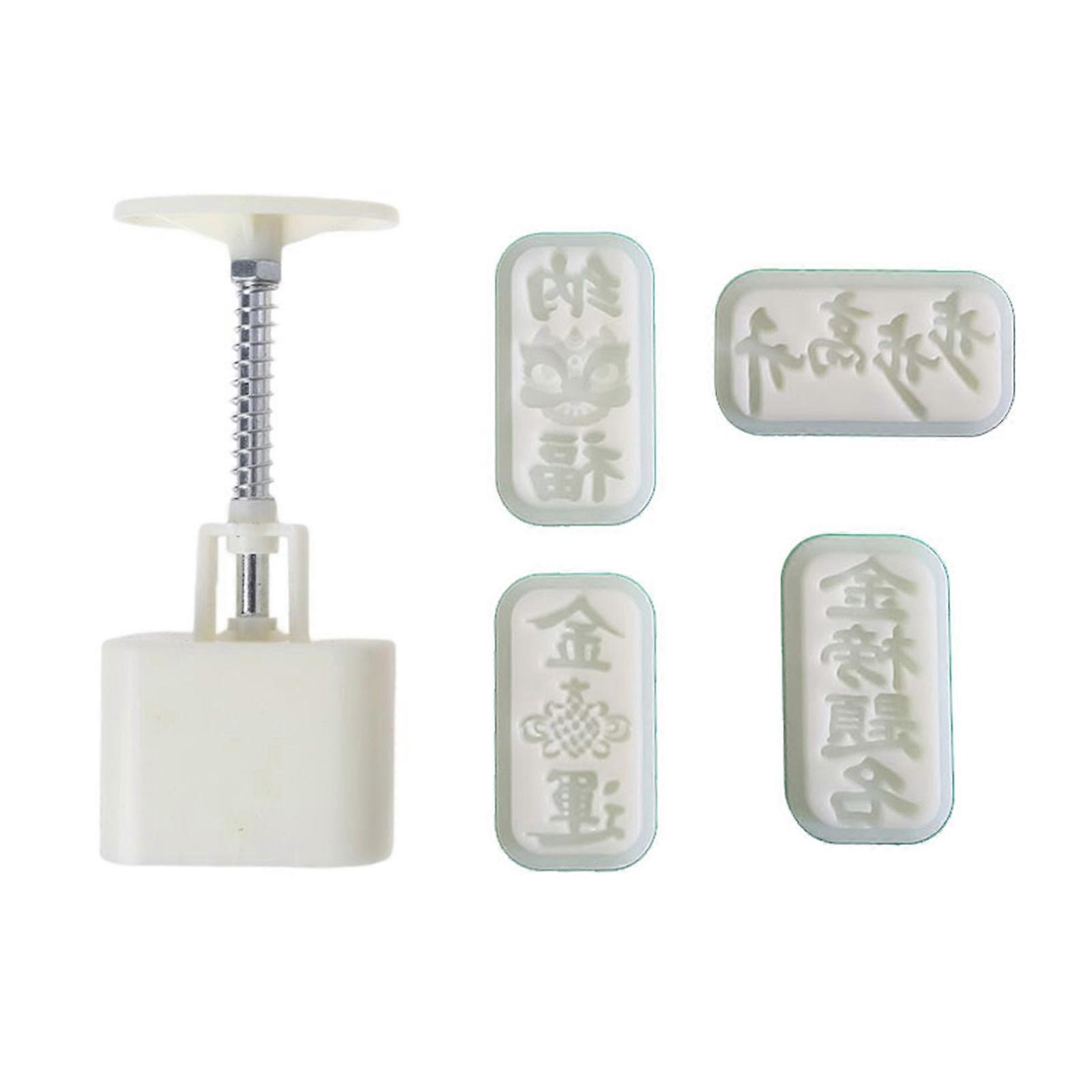 Mooncake Molds Hand Press Mooncake Stamps Mooncake Pastry Gadget Plastic Moon Cake Maker with 4 Rectangle Pattern Pieces