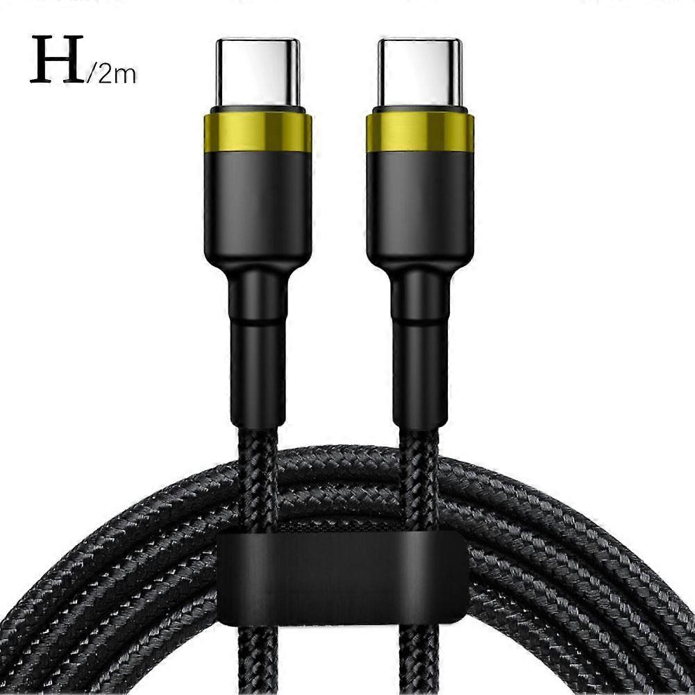 2m Gold Type-C Cable 6A Dual Fast Charging 120W PD Data Cord Braided Compatible with Huawei Xiaomi
