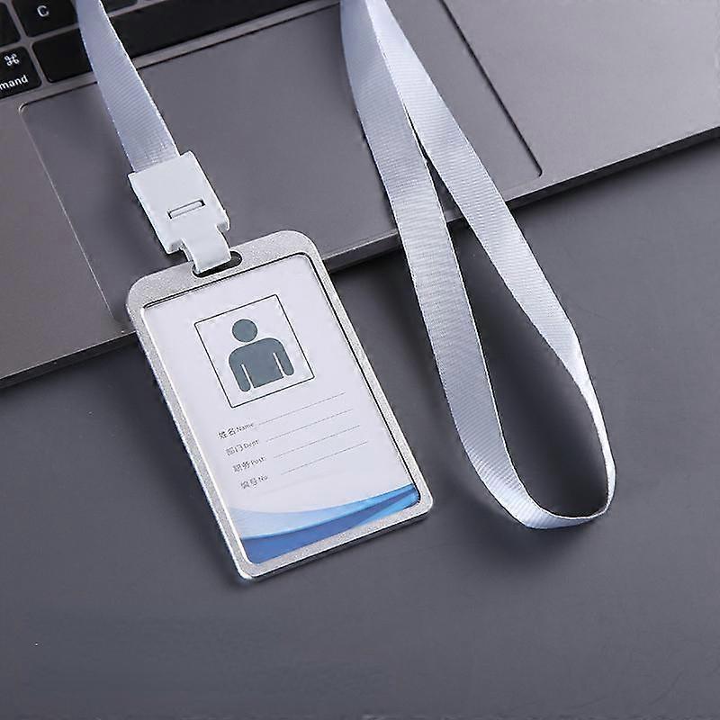 1PC Vertical ID Name Card Case Aluminum Alloy Business Card Badge Holder Lanyard Strap Office
