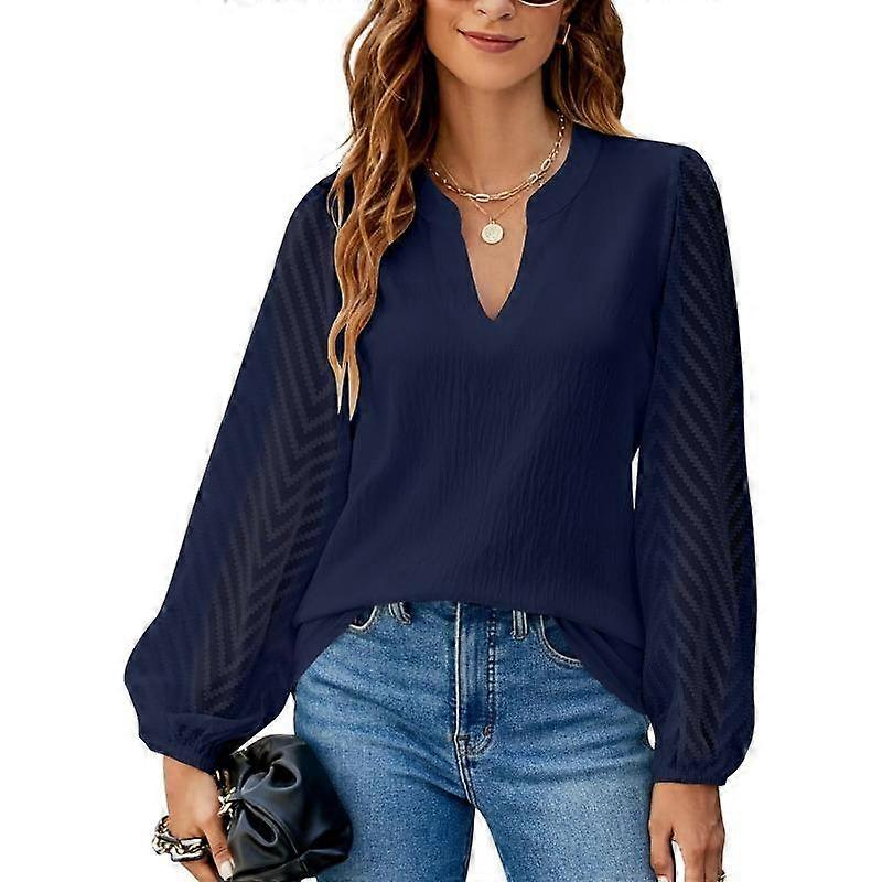 Spring and Autumn Women's Plus Size Shirt Solid Colour V-Neck Lace Splicing Top