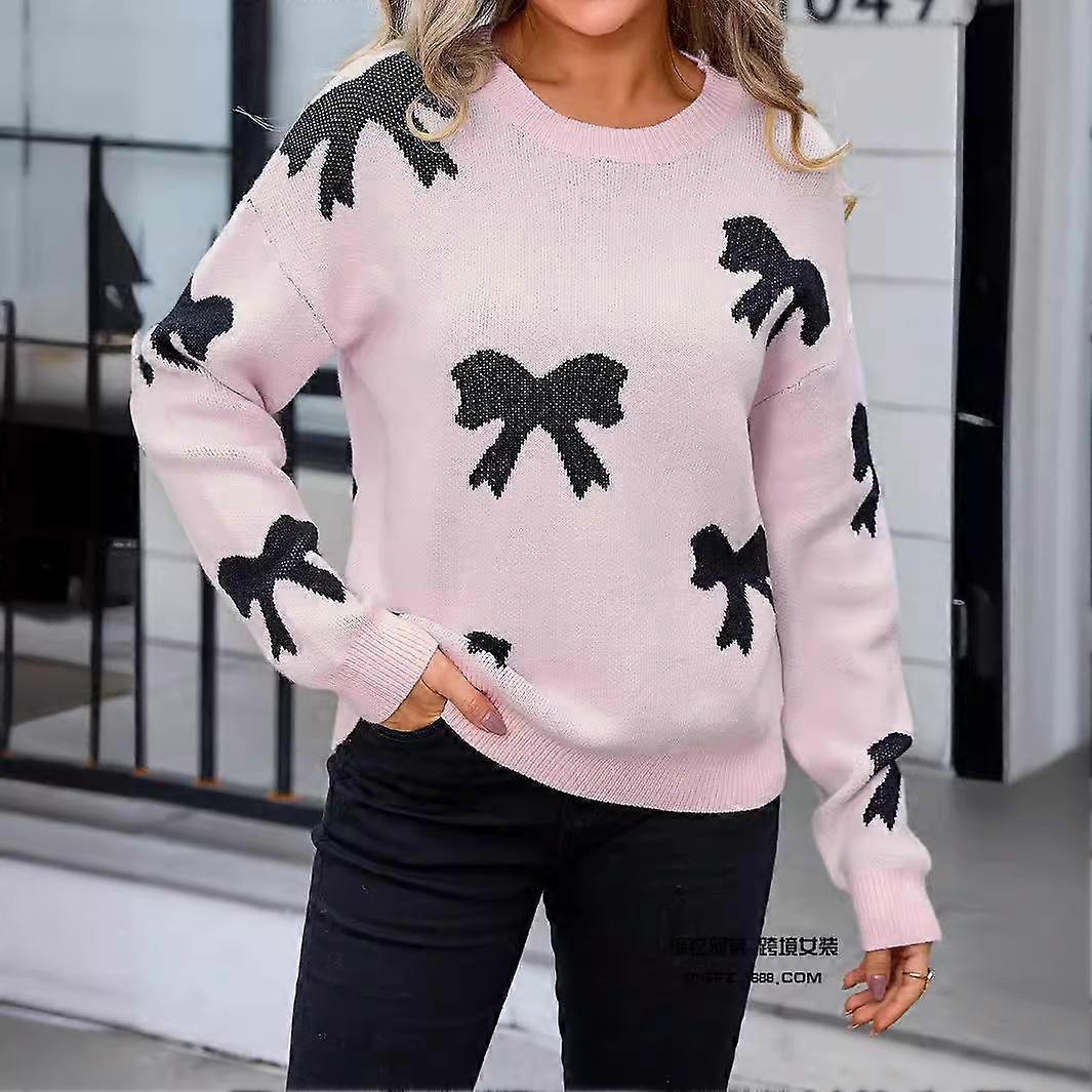 Women's Knitted Bowknot Pullover Long Sleeve Sweater