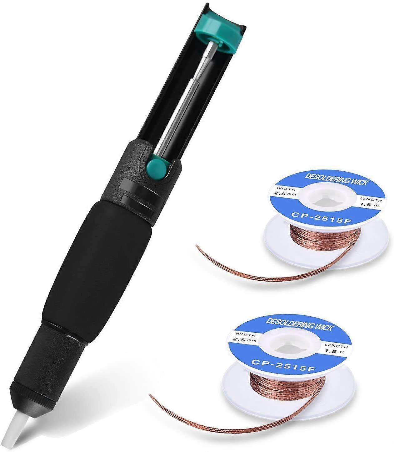 Desoldering Pump Solder Wick, 3in1 Kit with Solder Sucker and 2pcs Braid