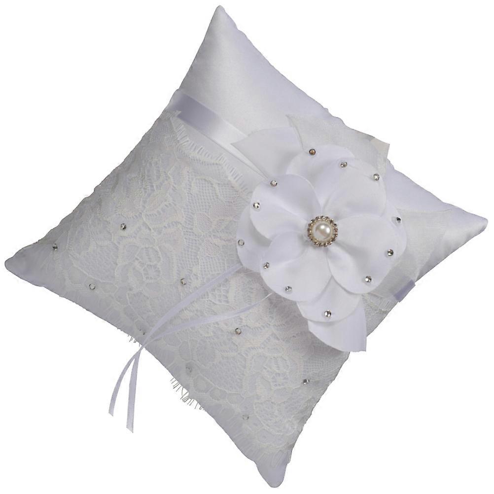 Wedding Ring Bearer Pillow White Featuring Elegant Lace Design for Decorating