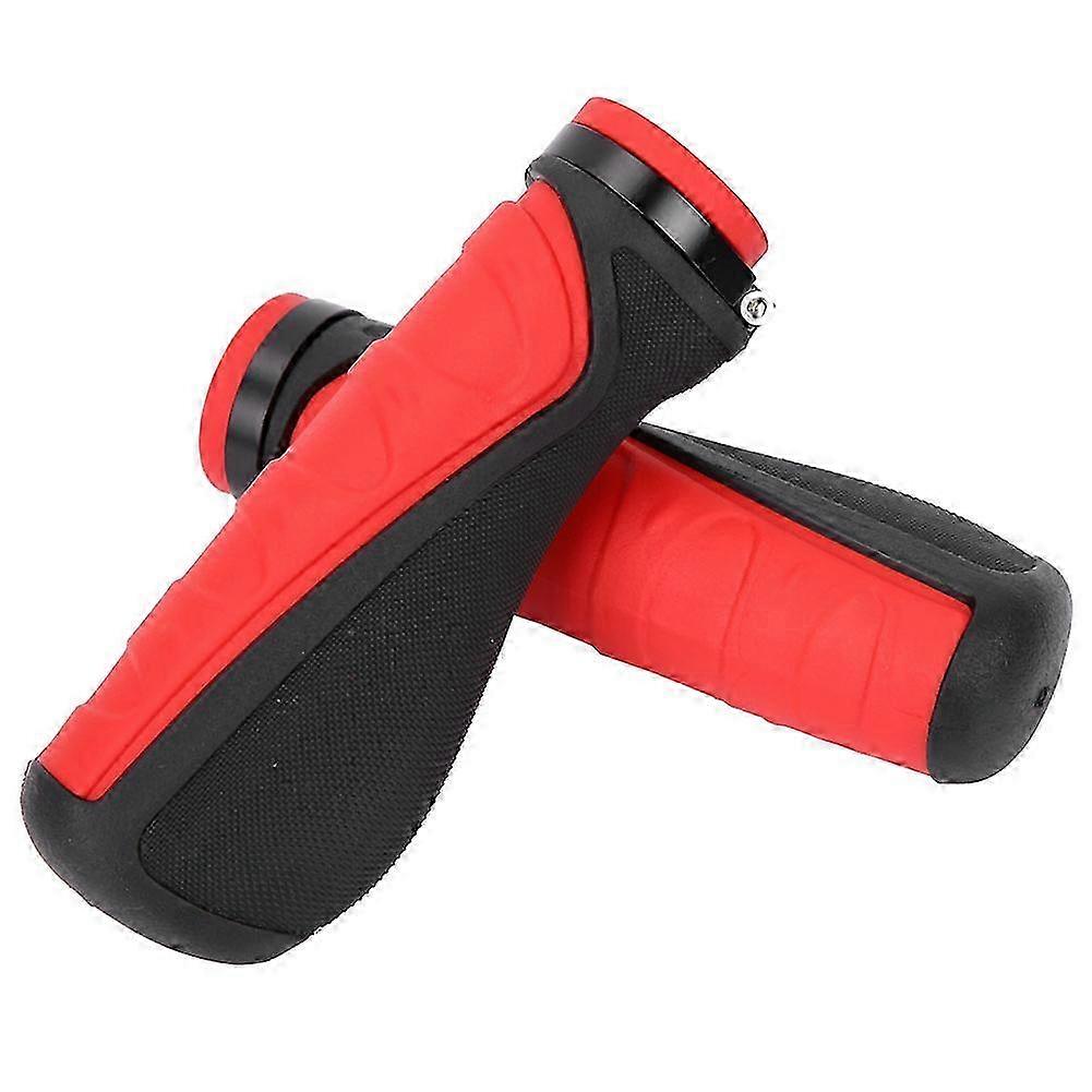 Anti-Slip Handlebar Grips for Mountain Bikes with Lock-On Feature in Red and Black, Suitable for Various Bicycle Brands