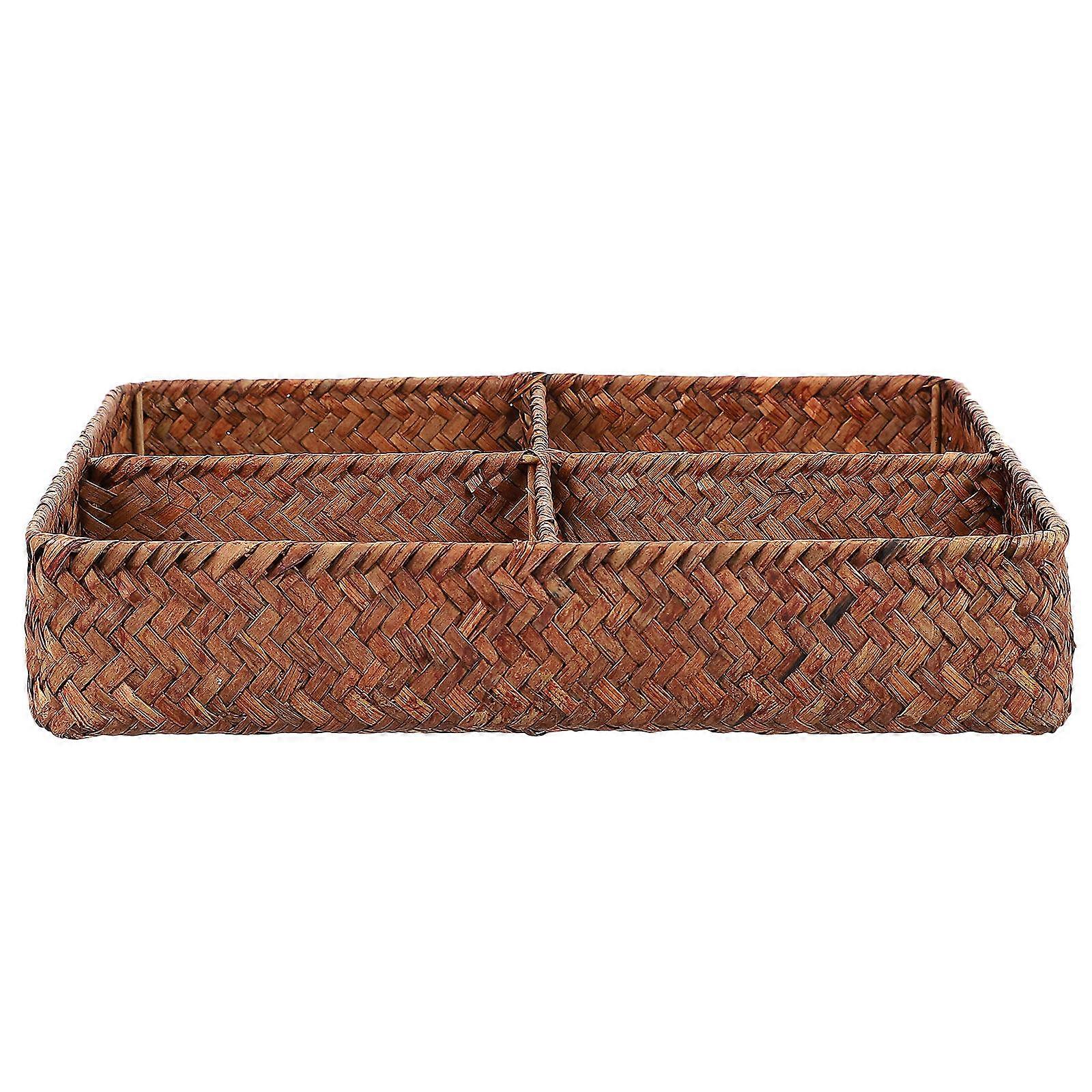 1PC Creative Four compartment Woven Basket Tea Table Storage Basket Cosmetic Box