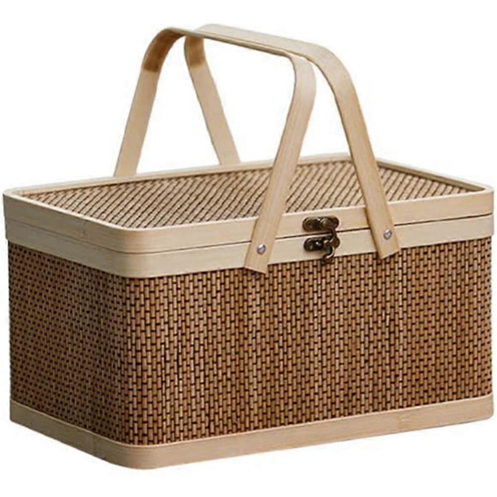 Bamboo Basket - Handheld Picnic Basket with Lid, Natural Storage for Bread and Snacks, Eco-Friendly Design