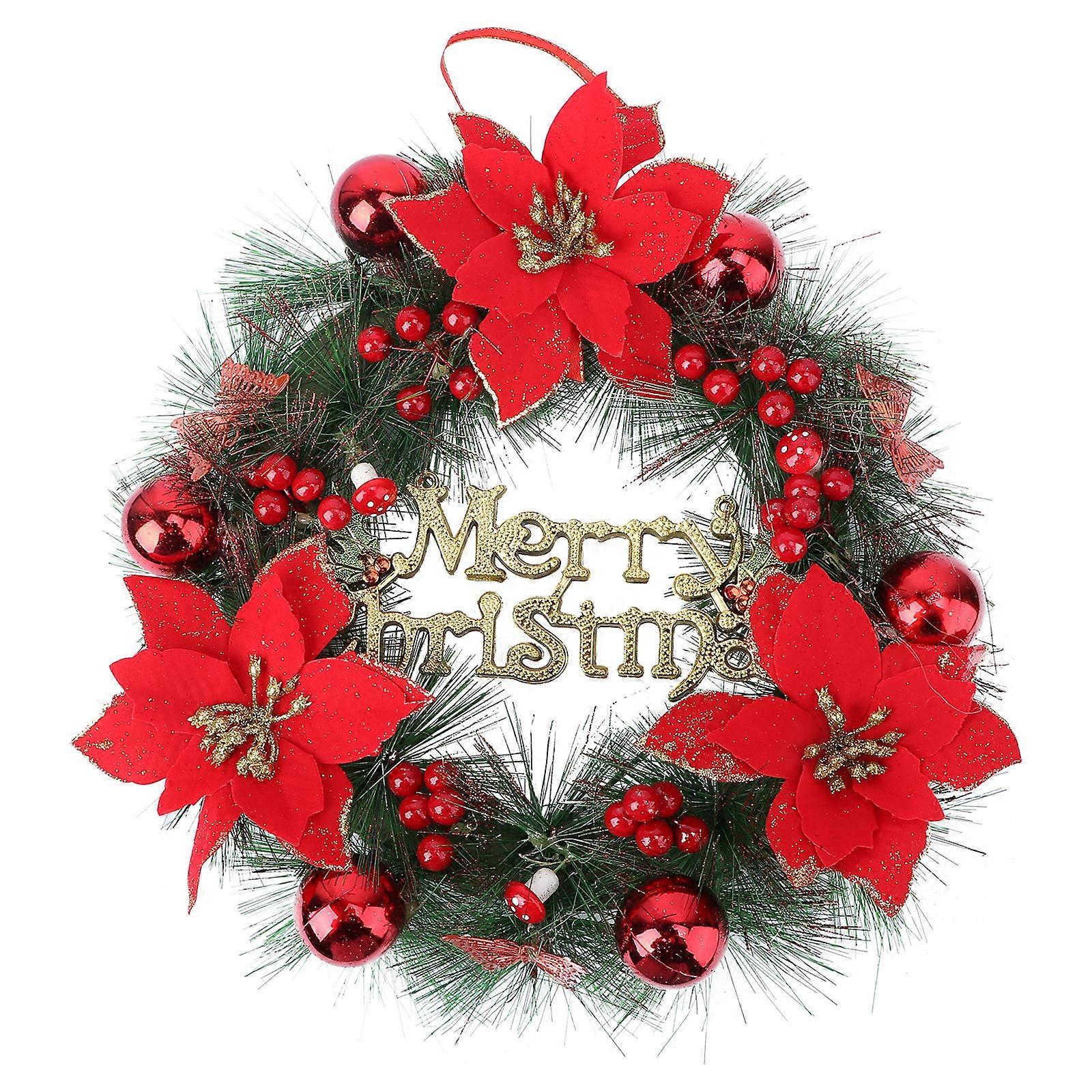 玄関ドアガーランドクリスマスリースドア吊り下げ装飾赤30x30cm円形クリスマス要素デザイン1セット