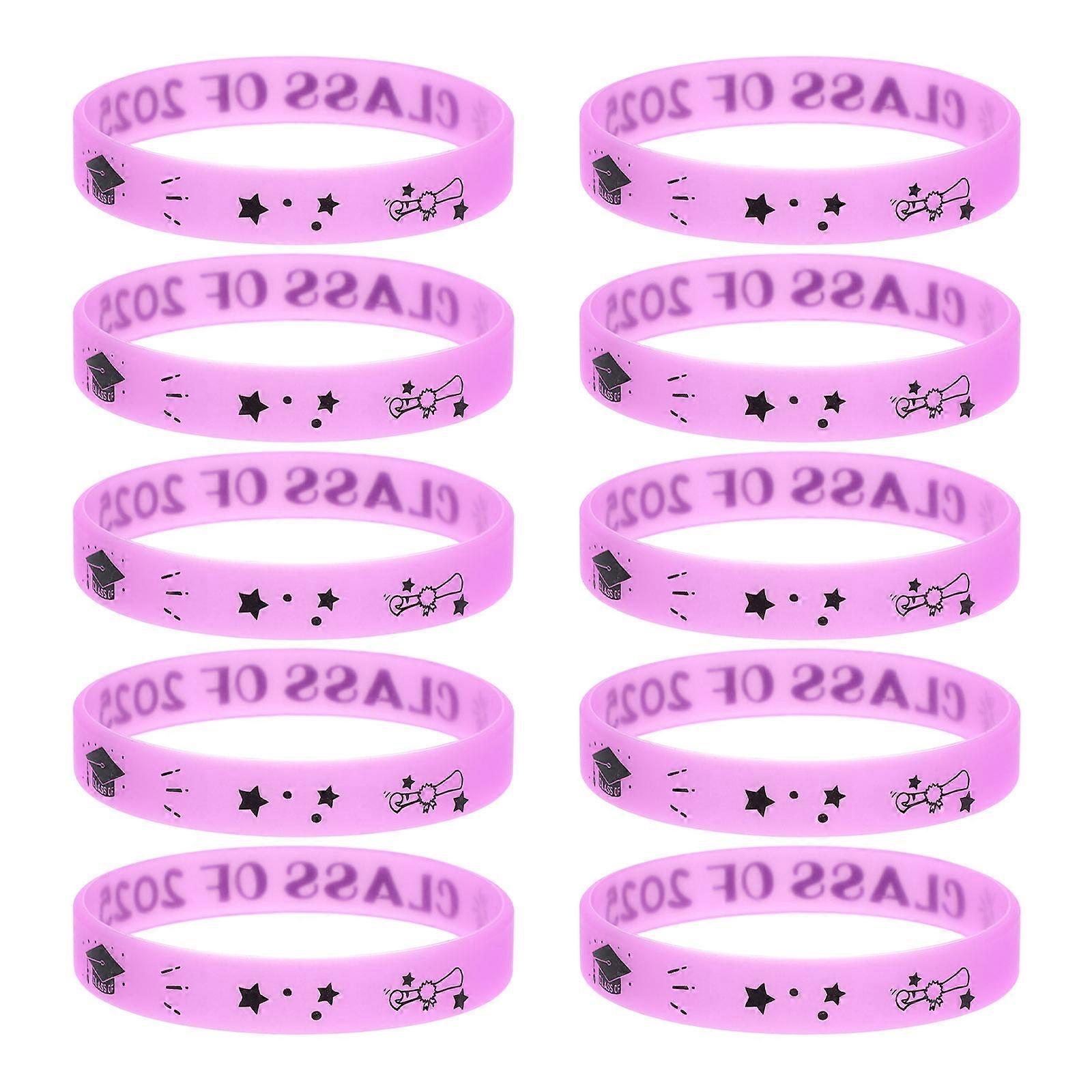 10 Pcs Luminous Silicone Wristbands Glow in the Dark Party Favors Elastic Memo Bracelets for Graduation Celebration Supplies for Students and Teachers