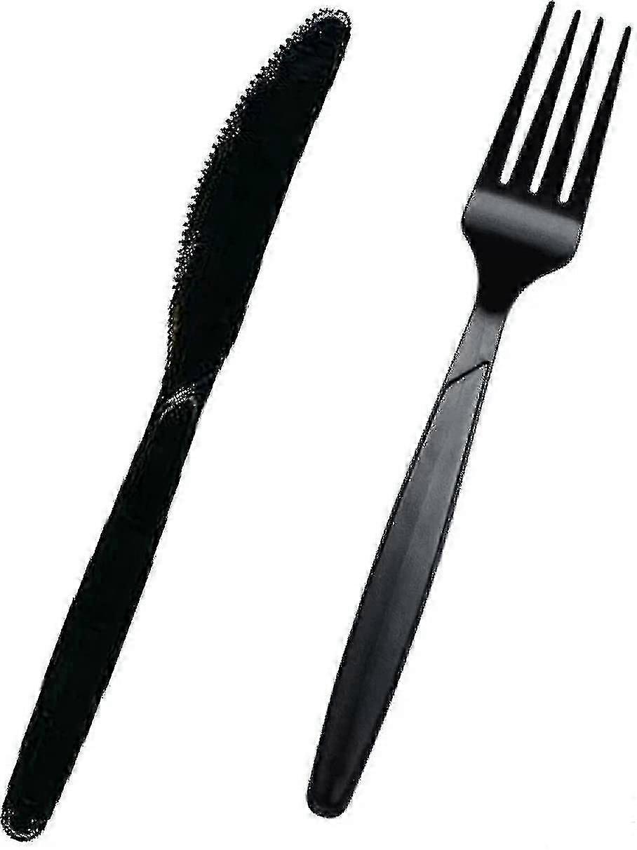 200 τεμ που υψηλής ποιότητας μαύρα πλαστικά μαχαιροπίρουνα | 100 Πιρούνια + 100 Μαχαίρια | Επαναχρησιμοποιήσιμα πλαστικά μαχαιροπίρουνα βαρέων καθηκόντων για τα μέρη, κάθε