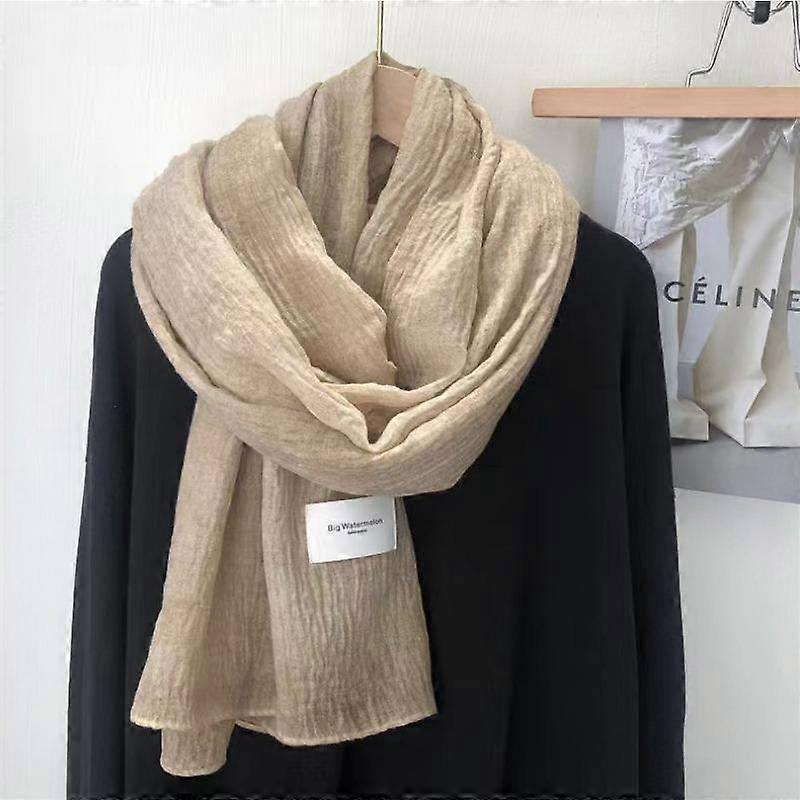 Giant Soft Plain Cotton and Linen Scarf Women's Thin Literary and Artistic Fan Retro Warm Scarf Silk Scarf Shawl Solid Color