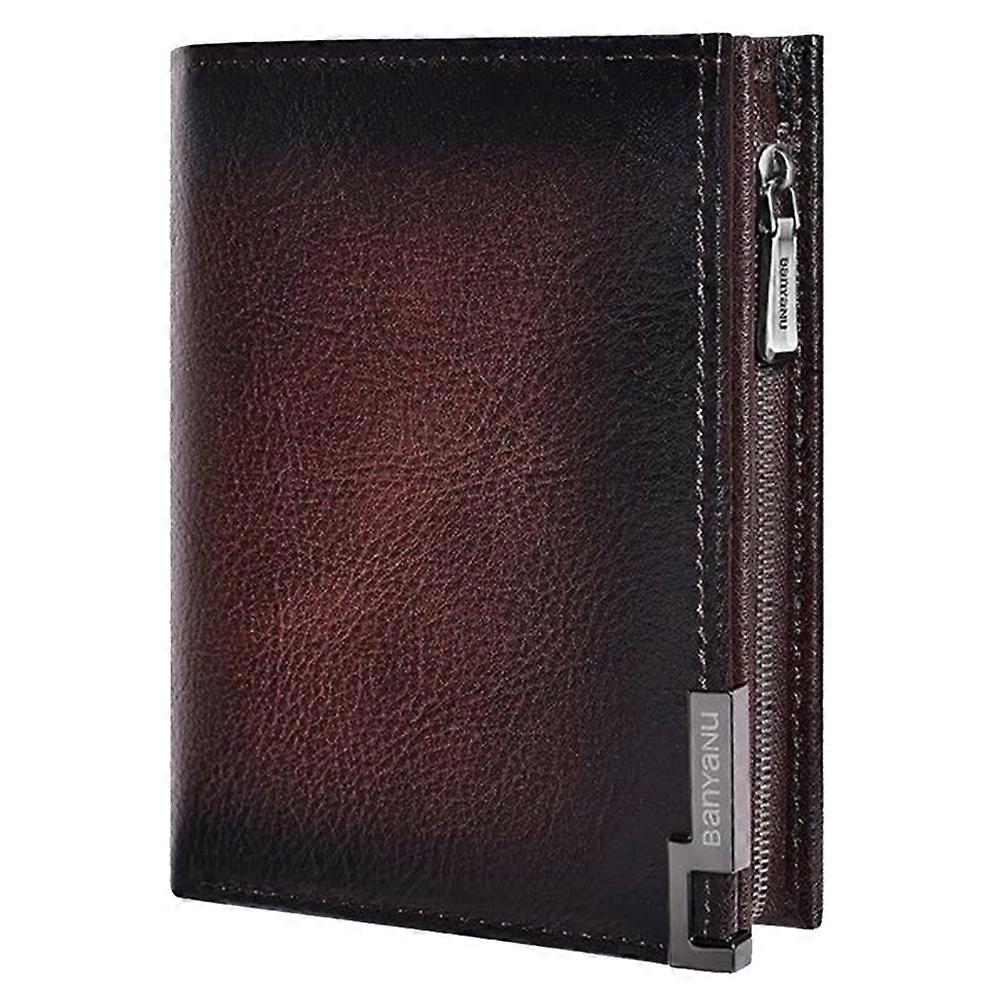 BANYANU N2048 Top Grain Cowhide Leather Wallet Large Capacity Cash Pouch with Multi Card Slots