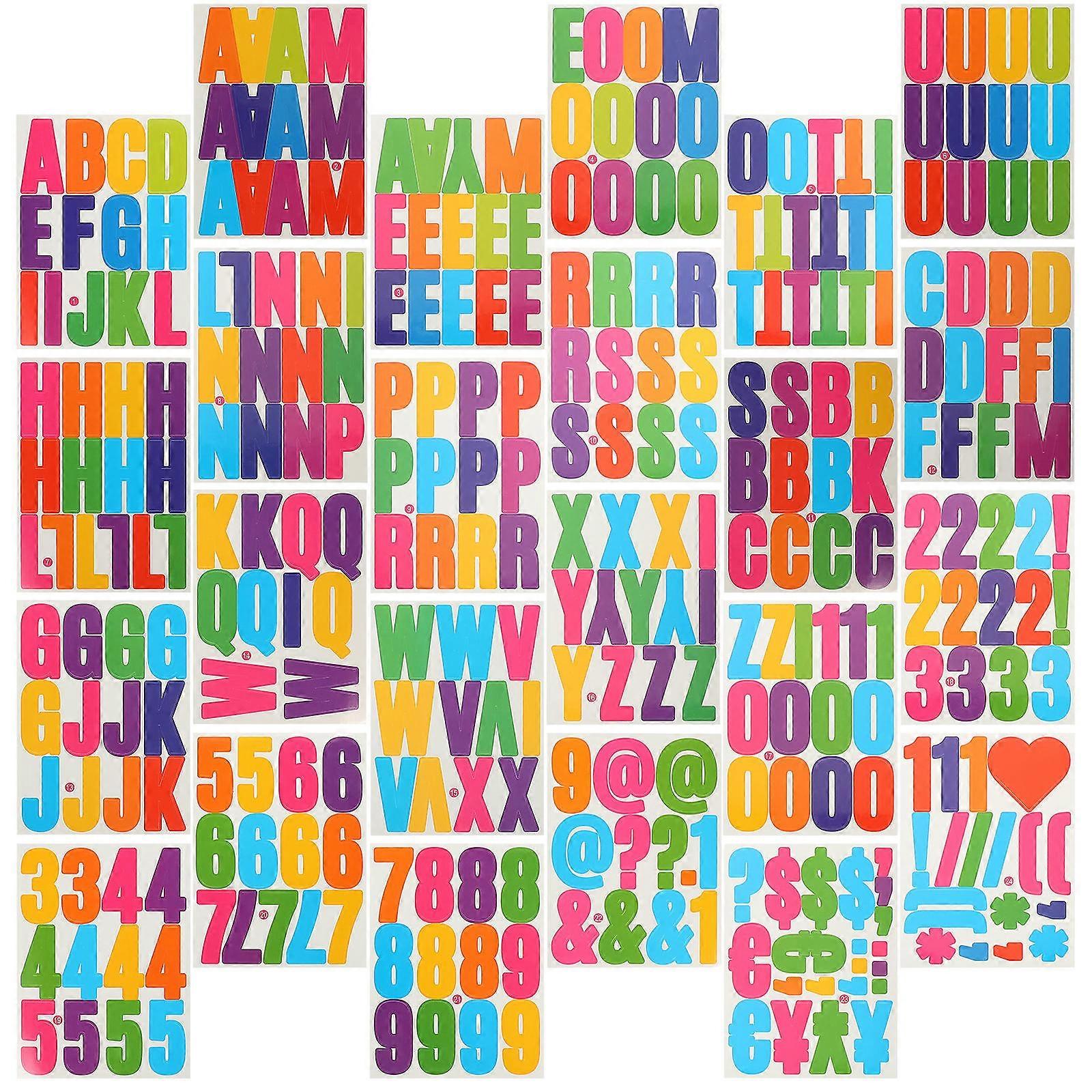 Multi-Purpose Letter Stickers Waterproof Alphabet Stickers 24 Sheets Pack