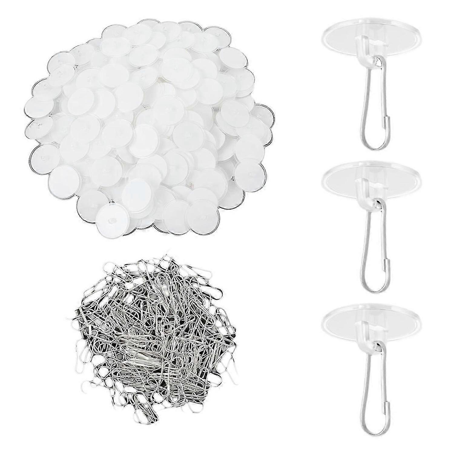 200Pcs Self-Adhesive Ceiling Hooks for Hanging, Round Suction Cup Plate Removable Transparent No-Dri