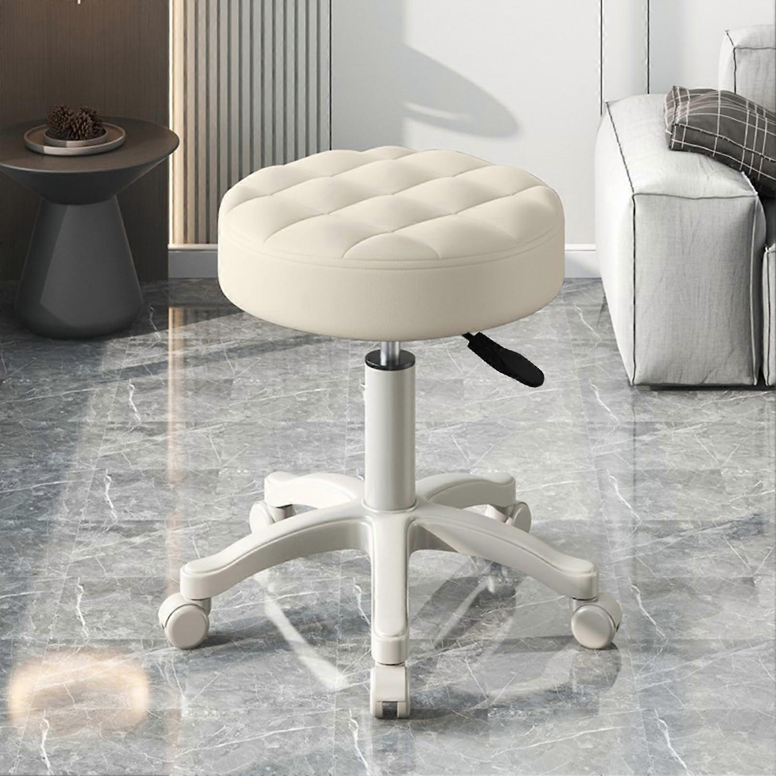 Rolling Stool with Wheels Height Adjustable Swivel Faux Leather Soft Cushion Round Office Stool for Salon Spa Home Beige