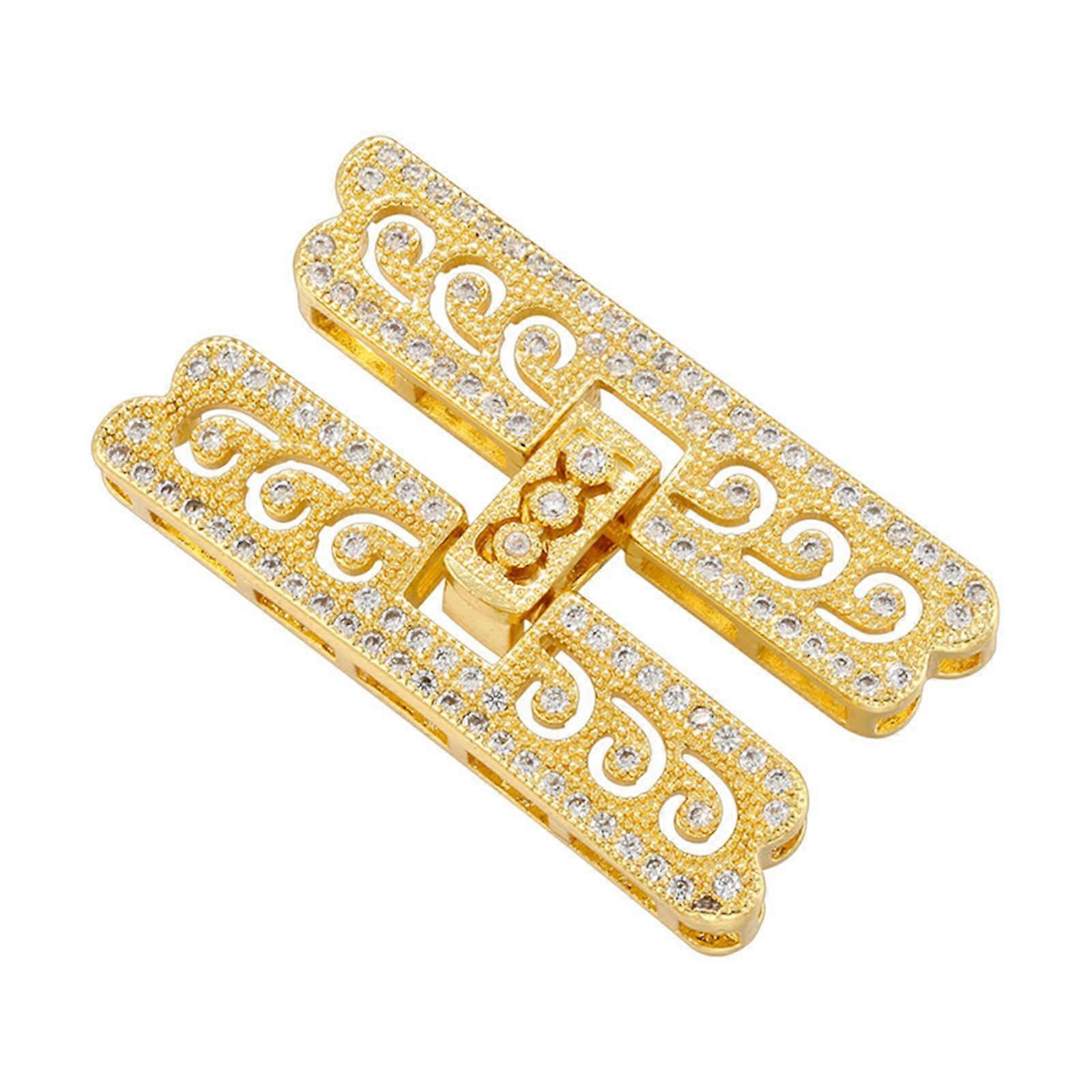 Brass Clasp with 18K Gold-Plated Zirconia, Rectangular Design for Elegant Pearl Necklaces and Jewelry Making Tools