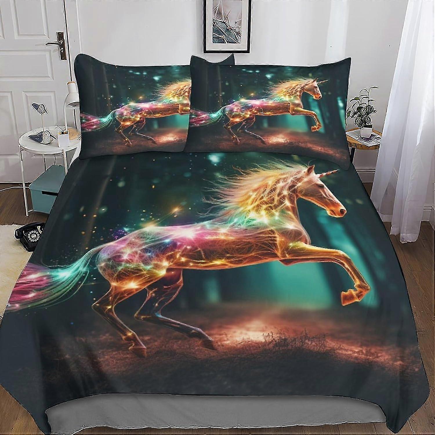 Zestaw poszewek na kołdrę z tęczowym koniem Drukowana w 3D dekoracyjna pościel Fantasy Creature Poszewka na kołdrę Ukryte zestawy pościeli z zamkiem błyskawicznym dla dzieci i dorosłych
