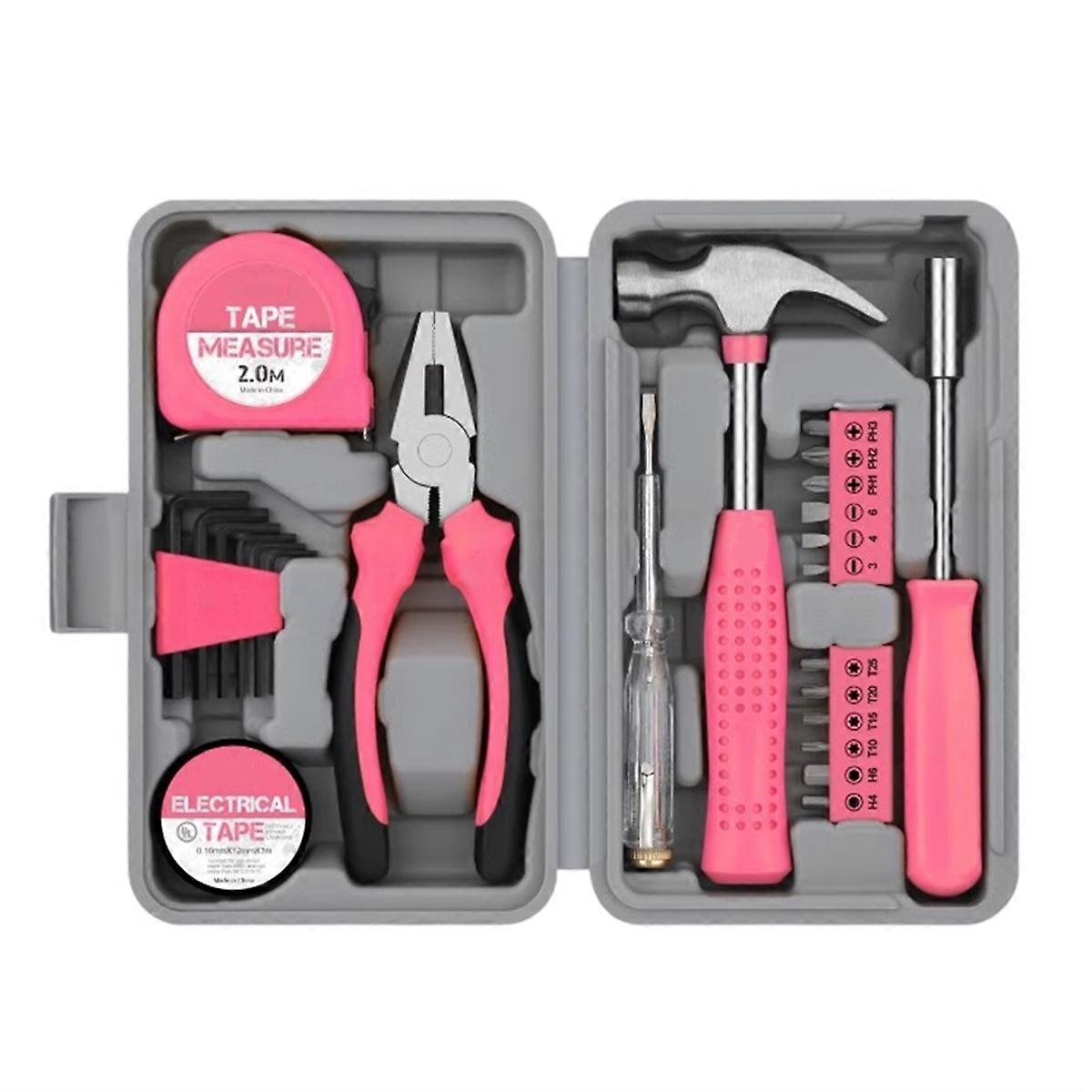 Pink Home Repair Tool Kit - Portable Hand Tool Set with Hammer, Vise, Wrenches & More - Ideal for D