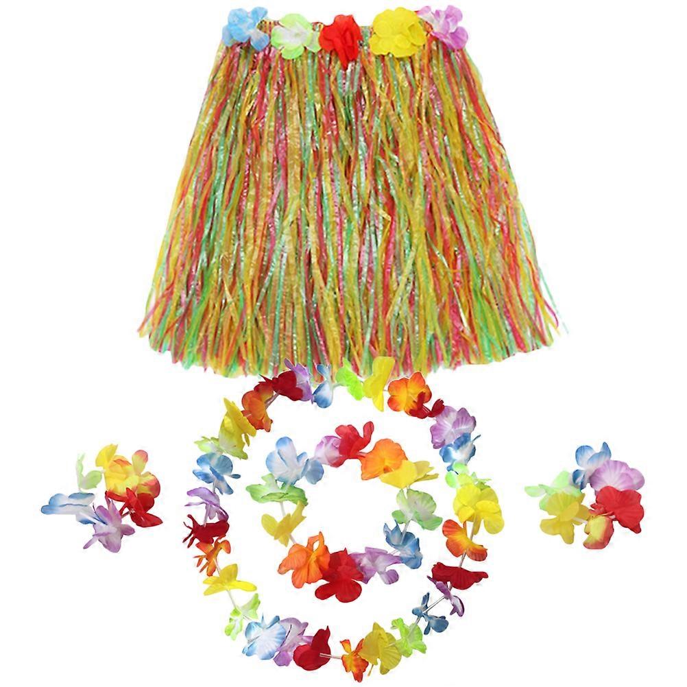 Hawaiian Grass Skirt Costume Set with Floral Garland – Tropical Party Accessory for Luau, Beach Events and Festive Occasions