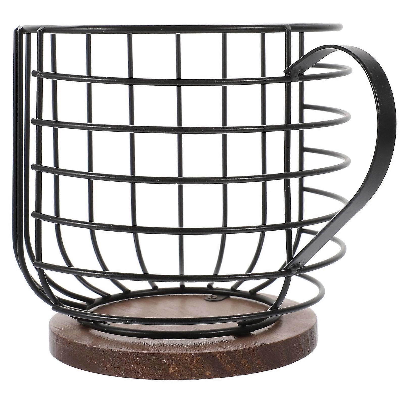 Coffee Pod Holder and Organizer Basket, Multi Use Storage Rack for Kitchen or Office, Wooden Construction with Black Finish