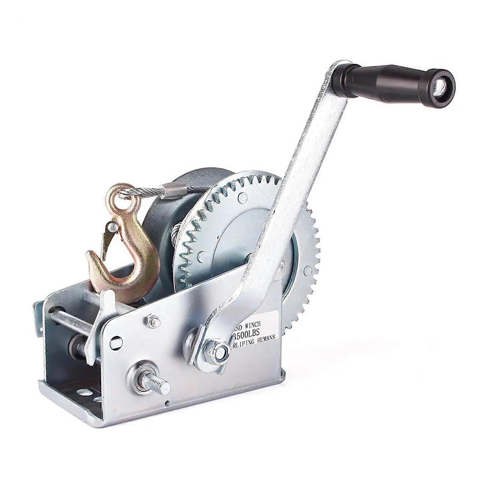 Zugwinde, 3000 lb, manual winch, handcranked, lifting device, crane, wire rope, trailer, yacht winch, Silver 3000lbs