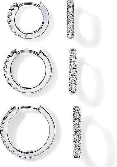 18K Gold Plated 925 Sterling Silver Post, 3 Pairs Small Gold Hoop Earrings Set