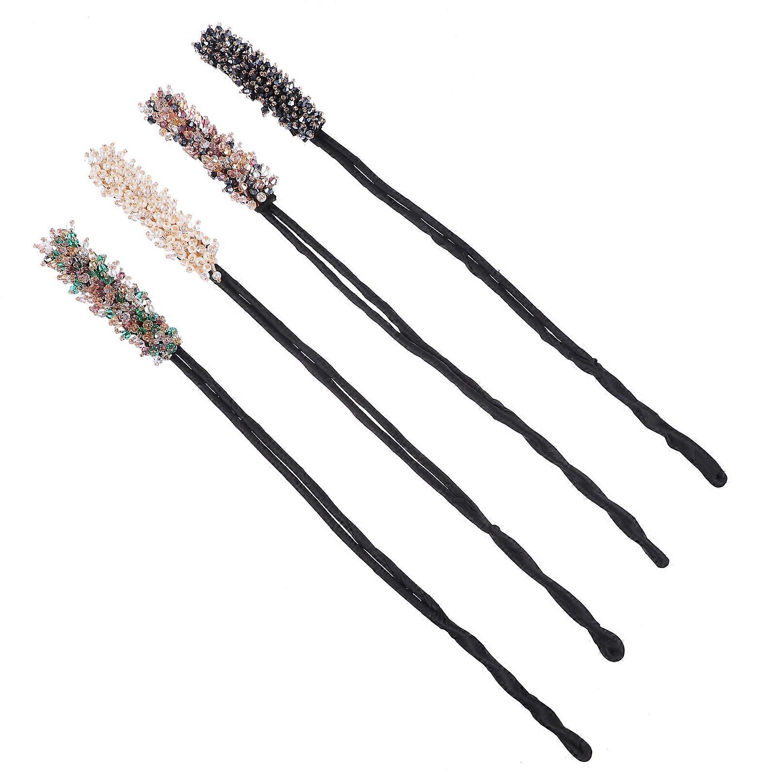 4Pcs Rhinestone Hair Bun Maker for Women DIY Hairstyle Tool Assorted Color