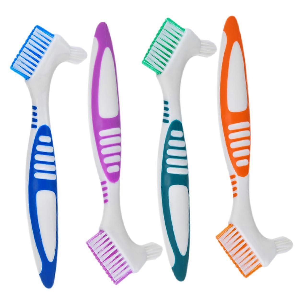 4-Piece Double-Sided Denture Brush Set with Soft Bristles for Effective Oral Hygiene and Cleaning of Artificial Teeth