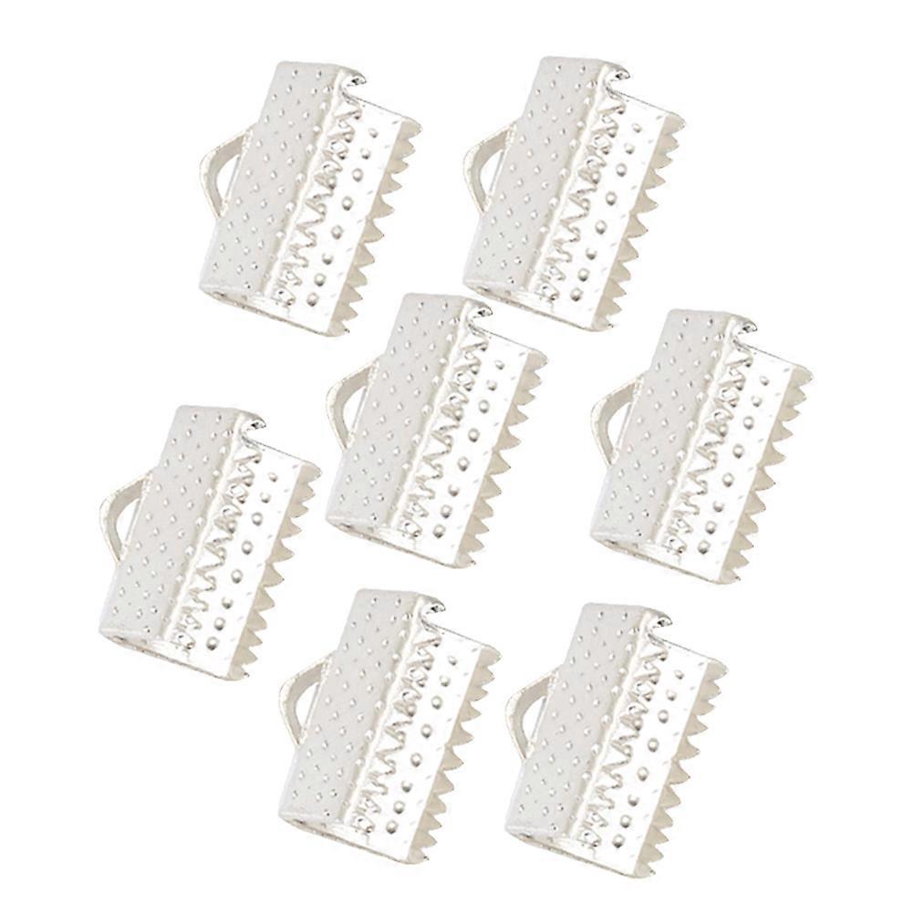 Clamp Cord Ends Silver Metal Fastener Clasps For Choker Making 2.5x0.5x0.5cm Hold Ribbon 100Pcs
