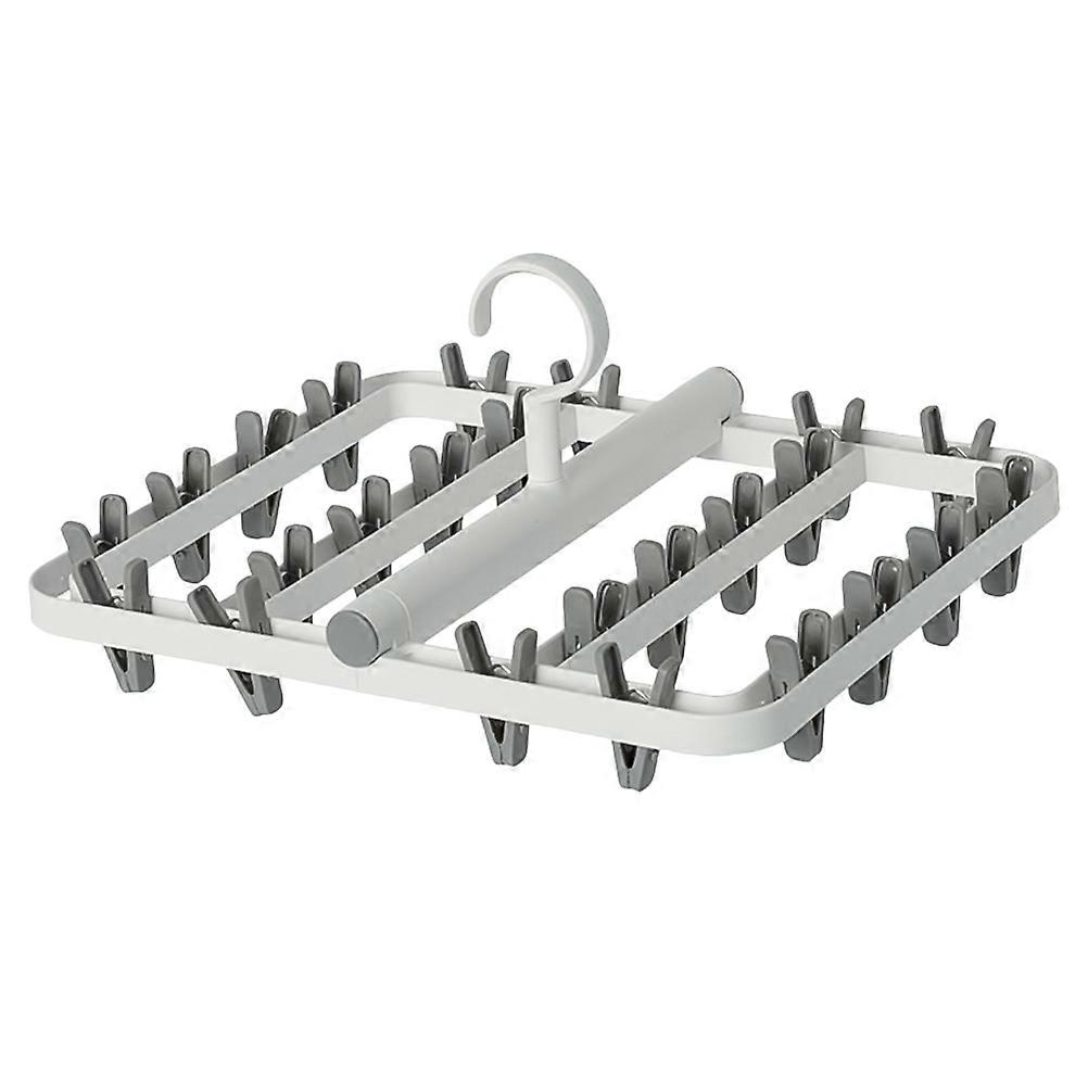 Space Saving Foldable Plastic Clothes Hanger with Windproof Sock Rack, PP Material Laundry Drying Rack for Radiator, Balcony, or Window Use, Pale Grey