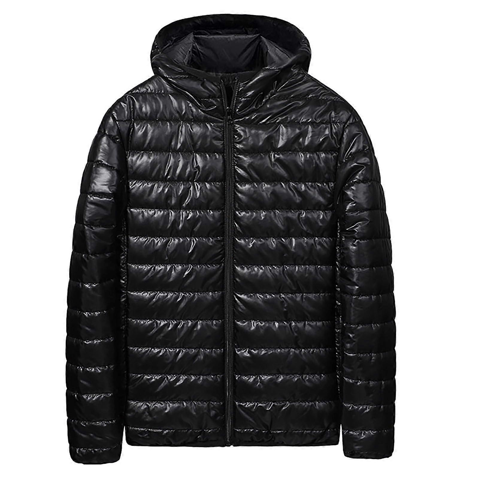 Transition Jacket Men's Quilted Jacket with Hood Autumn Bomber Jacket Black M