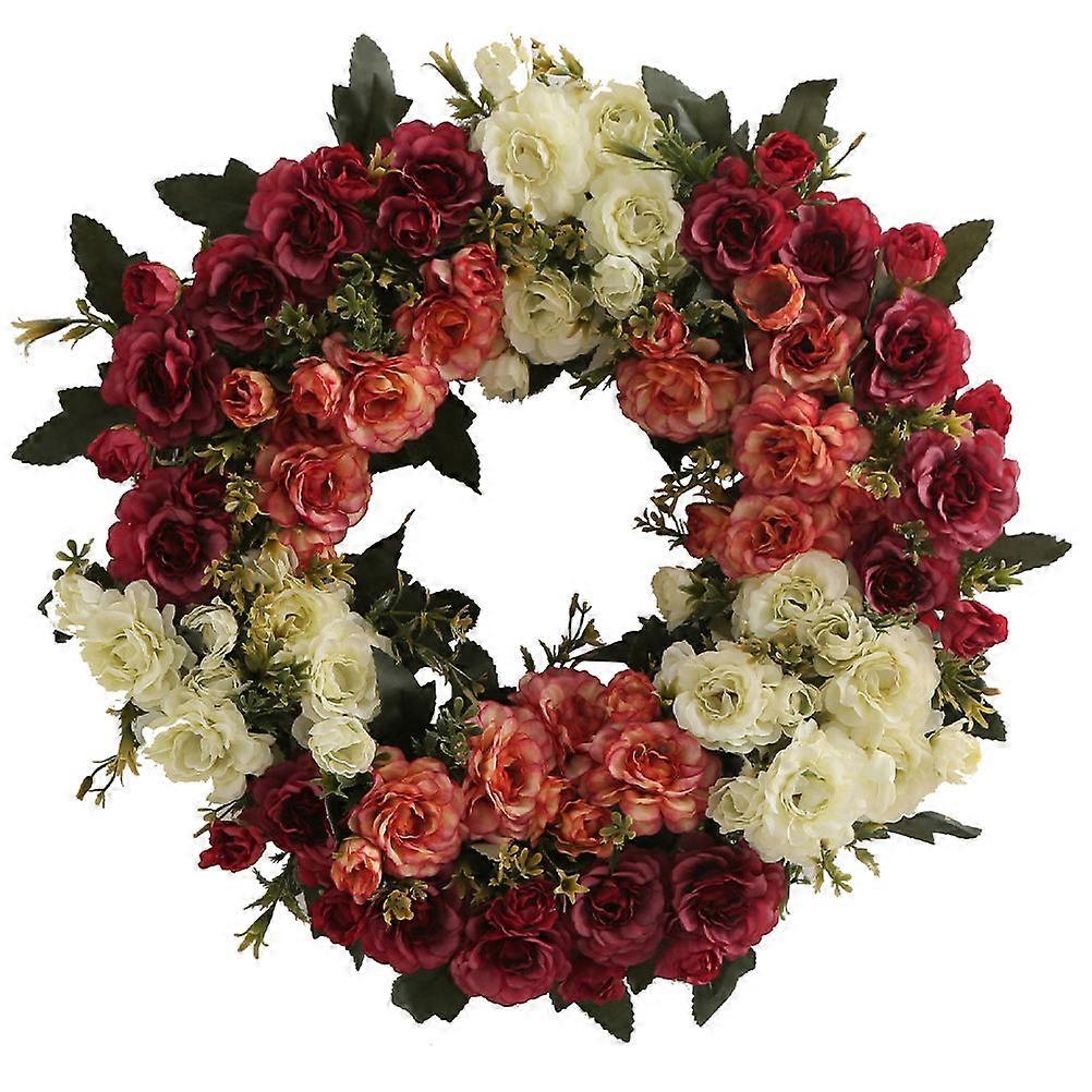 Artificial Flower Wreath Simulation Rose Door Wall Decor Assorted Color 40X40X12cm Round DIY Compatible Homeowners 1Set