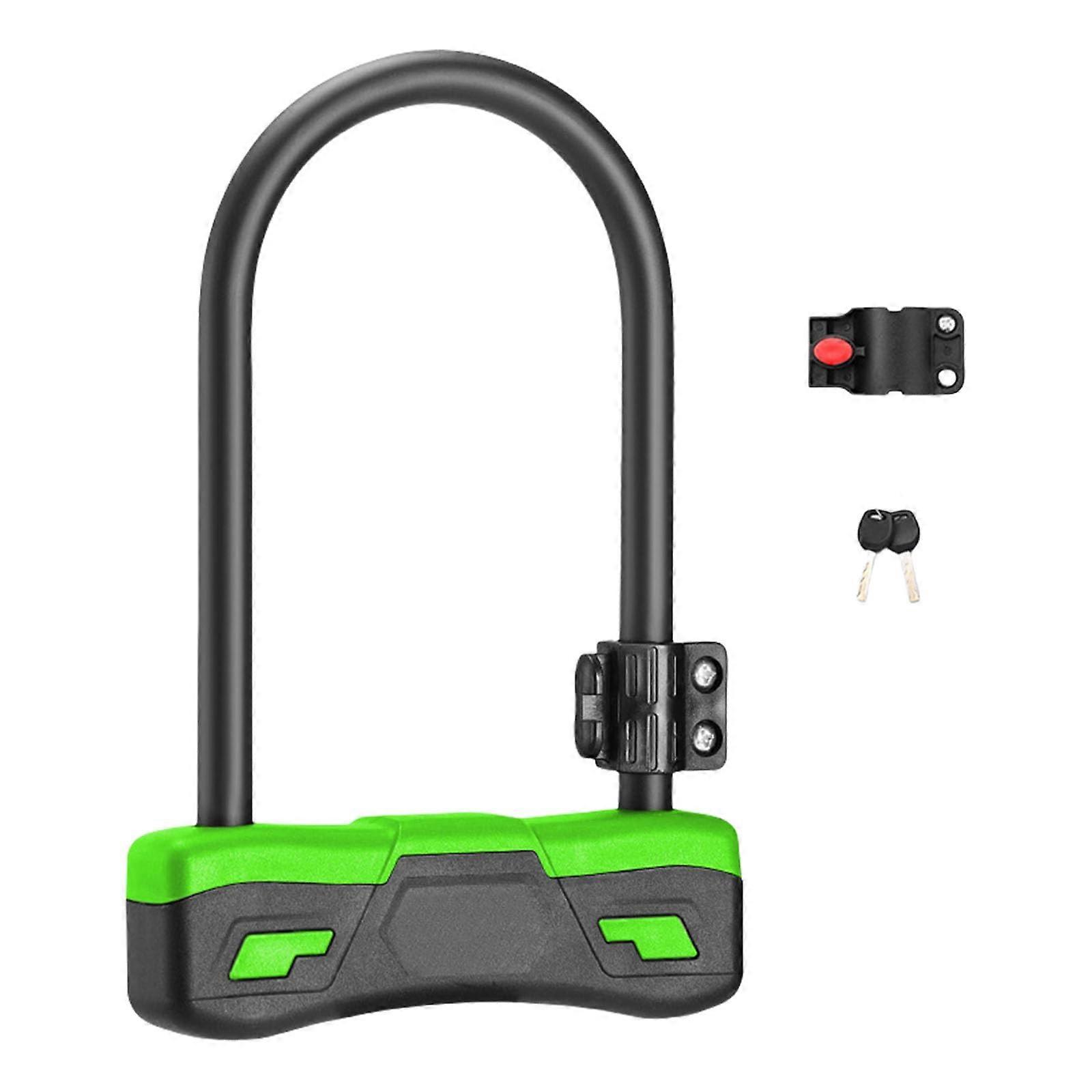 Robust bicycle lock, rustproof, secure lock for mountain bike, theft protection, Ulock with key, bicycle accessories green