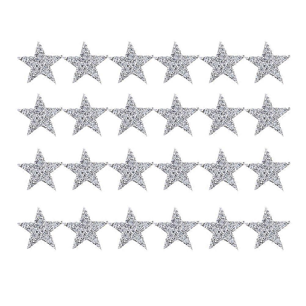 Rhinestone Glitter Patches Stars for Fashion Design Children Women Girls Clothes Repair 8cm Silver 24Pack