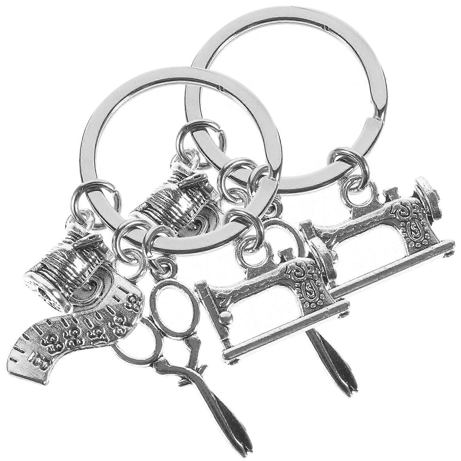 2pcs Key Chain with Scissors, Ruler & Sewing Machine Charms – Unique Keyring for Tailors, Designers, Friends – Ideal Gift for Birthdays, Christmas