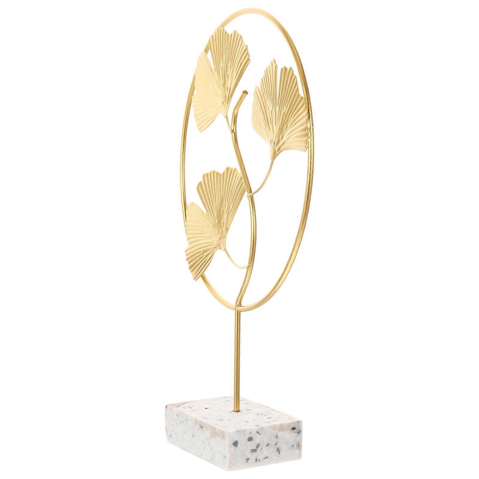 Luxury Ginkgo Leaf Figurine with Base Retro Decorative Table Ornament for Home and Office Elegant Fall Leaf Display for Living and Study
